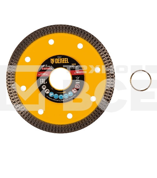 Диск алмазный отрезной Denzel 115 х 22,2мм, сплошной, супертонкий, горячий пресс, сухой/мокрый рез