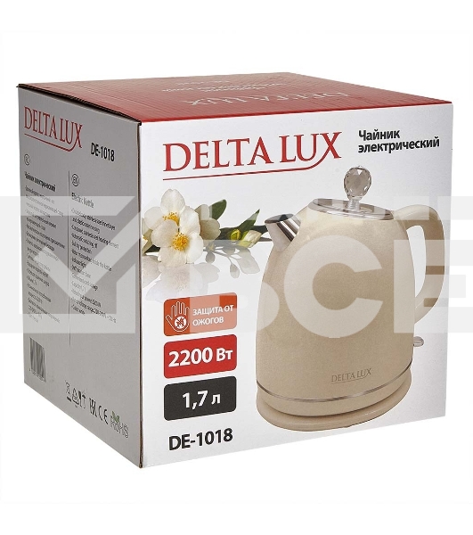 Чайник электрический Delta LUX DE-1018 (1,7 л. металл/пластик) белый