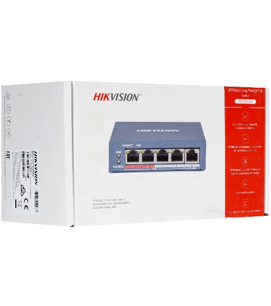Коммутатор Hikvision DS-3E0105P-E(B), 4×100 Мбит/с PoE + 1×100 Мбит/с Uplink, неуправляемый