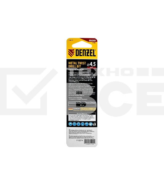 Сверло спиральное по металлу Denzel 4,5 x 80 мм, Р6М5, Golden Tip, многогранная заточка