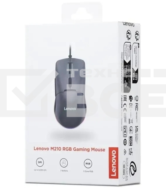 Мышь проводная Lenovo M210 RGb Gaming черный оптическая 8000dpi USB2.0 (GY51M74265)