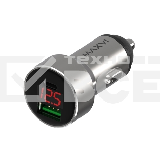 Автомобильное зарядное устройство Maxvi CCM-M602PD LED metallic silver 6A, 1xUSB, 1xType-C, QC3.0