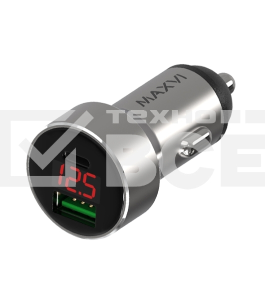 Автомобильное зарядное устройство Maxvi CCM-M602PD LED metallic silver 6A, 1xUSB, 1xType-C, QC3.0