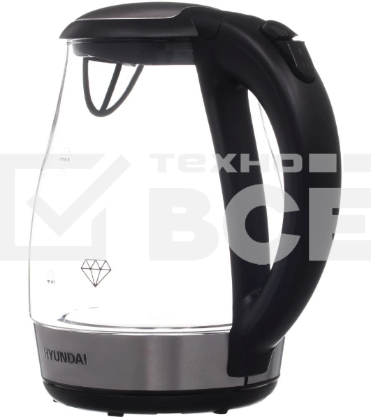 Чайник электрический Hyundai HYK-G2030 1.7 л, 2200 Вт, черный (корпус: стекло)