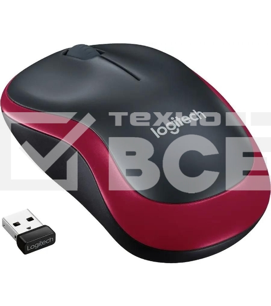Мышь беспроводная Logitech M185, красный, 1000 dpi, радиоканал, USB, кнопки - 3