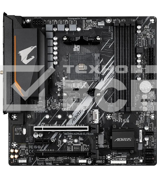 Материнская плата Gigabyte B550M AORUS ELITE AX, Socket AM4, AMD B550, 4xDDR4, 4xSATA, 2xM.2, 1xPCI-E 4.0 x16, 1xPCI-E 3.0 x4, 1xPCI-E x1, 1xDVI-D, 1xHDMI, 1x 1Gb LAN, 4xUSB-A 3.2 Gen 1, 4xUSB-A 2.0, 3x3.5 мм, 7.1, Micro-ATX