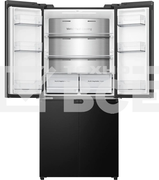 Холодильник Hisense RQ5P470SAF1 трехкамерный, черный, 331/199, морозилка снизу, Total No Frost, Side-by-Side