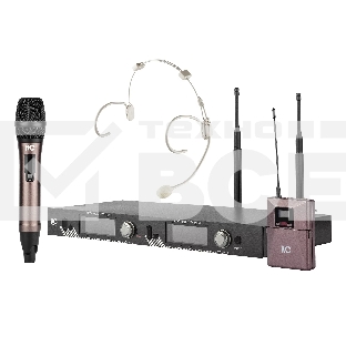 Радиосистема ITC T-521UV UHF двухканальная радиосистема с головным и ручным микрофонами, LCD дисплей, частотный диапазон 470-510 MHz.