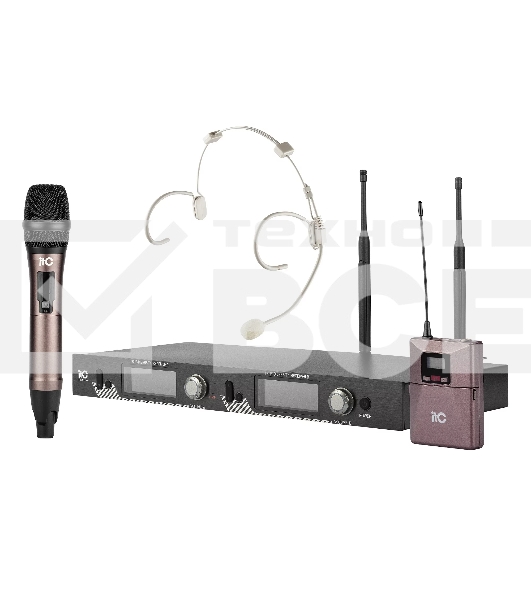 Радиосистема ITC T-521UV UHF двухканальная радиосистема с головным и ручным микрофонами, LCD дисплей, частотный диапазон 470-510 MHz.
