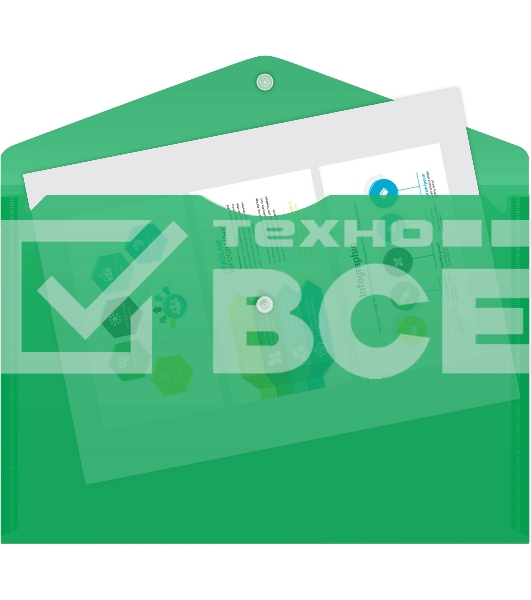 Конверт на кнопке Silwerhof Eco A4 пластик 0.12мм зеленый