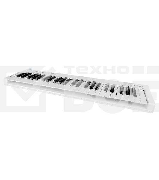 Клавиатура MIDI [AX-1973W] Axelvox [KEY49j White] 4-октавная (49 клавиш) динамическая USB, 3 кнопки, джойстик (Pitch Bend и Modulation), 1 программируемый фейдер, вход Sustain педали, выключатель питания, питание от USB. Цвет белый.