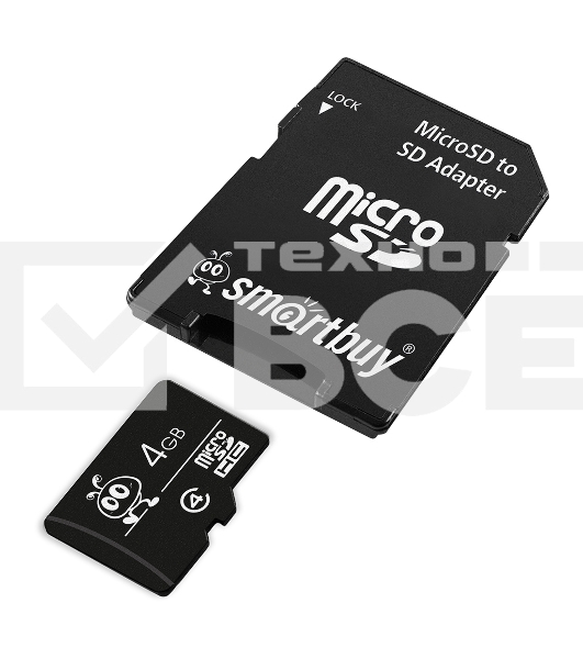 Флеш карта Micro SDHC 4Gb Smartbuy Сlass 4, адаптер в комплекте