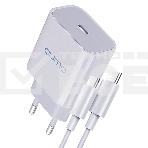 СЗУ Qumo Energy light PD 20Вт, (модель 0105), USB Type-C PD, + кабель 1м. Type-C на Type-C, белый, фото 1