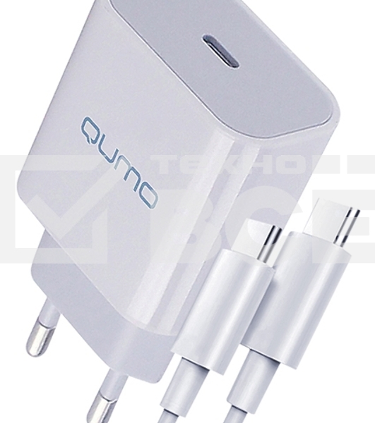 СЗУ Qumo Energy light PD 20Вт, (модель 0105), USB Type-C PD, + кабель 1м. Type-C на Type-C, белый