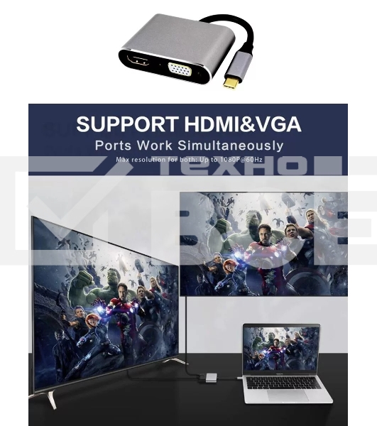 Кабель-концентратор USB3.1 TypeCm -->HDMI+USB3.0+PD+VGA Alum Grey 4K@30Hz, Telecom<TUC055>