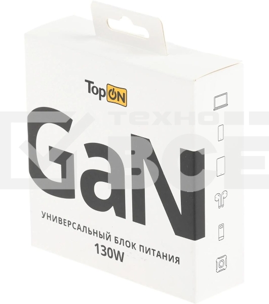 Сетевое зарядное устройство (адаптер питания) TopON GaN 130W 3xType-C, USB, Power Delivery, Quick Charge 4.0, белый TOP-GaN-130W