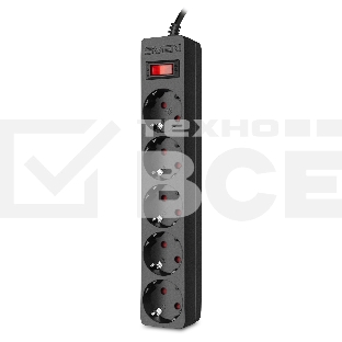 Фильтр SVEN SF-05E 5,0 м (5 розеток с защитными шторками) черный, цветная коробка