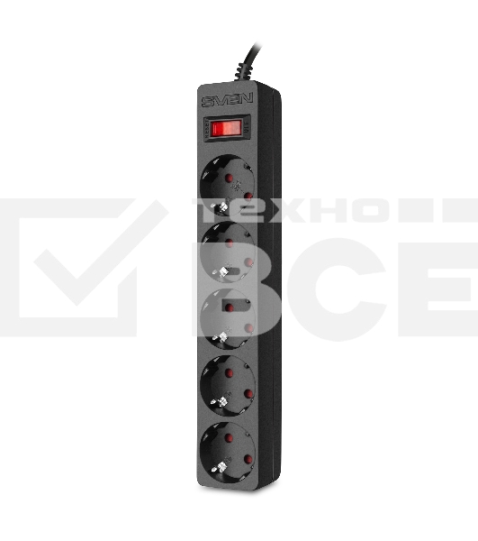 Фильтр SVEN SF-05E 5,0 м (5 розеток с защитными шторками) черный, цветная коробка