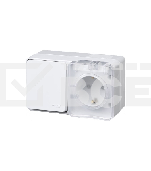 Блок ОП AtlasDesign Profi54 розетка 16А 250В с заземл. защ. шторки + 1-кл. выключатель 10А IP54 бел. SchE