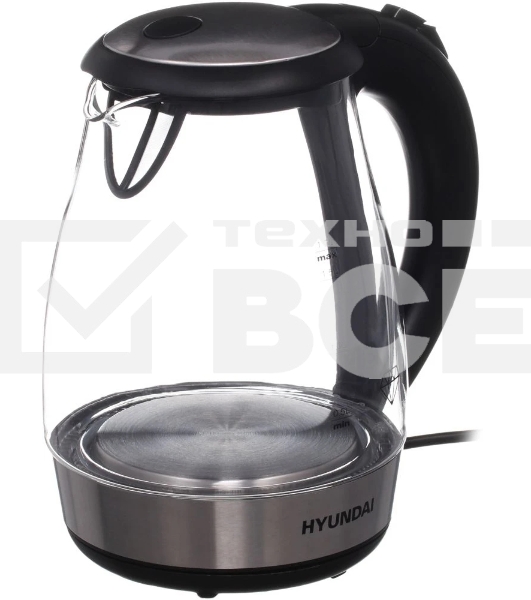 Чайник электрический Hyundai HYK-G2030 1.7 л, 2200 Вт, черный (корпус: стекло)