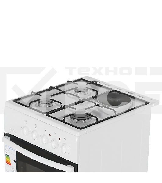 Плита комбинированная Flama RK 23-105 W белый, конфорок 4 шт, духовка 50 л, 50 см x 85 см x 60 см