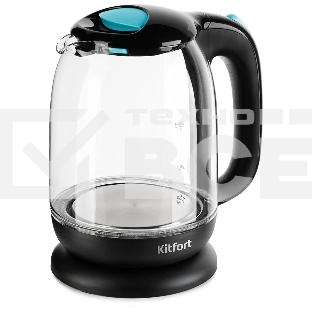 Чайник электрический Kitfort КТ-625-1 1.7л. 2200Вт черный/голубой (корпус: стекло)