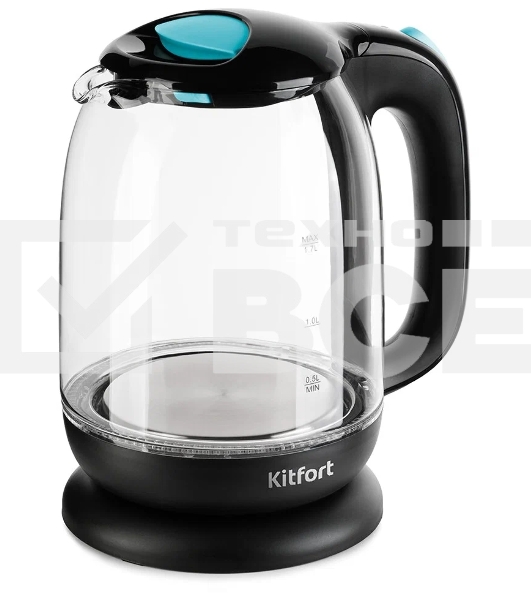 Чайник электрический Kitfort КТ-625-1 1.7л. 2200Вт черный/голубой (корпус: стекло)