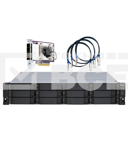 Полка расширения сетевого хранилища без дисков SMB QNAP TL-R1200S-RP SATA 6GB/s JBOD storage enclosure, 12-tray 3,5'/2,5' w/o HDD, 3 x SFF-8088, 2 PSU. Rackmount. W/o rail kit RAIL-B02