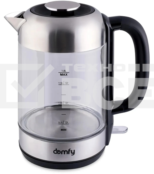Чайник электрический Domfy DSM-EK401 1.8л. 2200Вт черный/прозрачный (корпус: стекло)