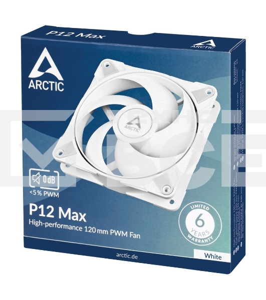 Вентилятор для корпуса Arctic P12 Max белый, 120 мм, 3300 об/мин, 25.3 дБ, 4 pin