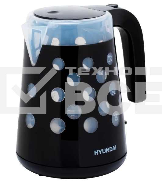Чайник электрический Hyundai HYK-G2012 1.7л. 2200Вт черный/прозрачный (корпус: пластик)