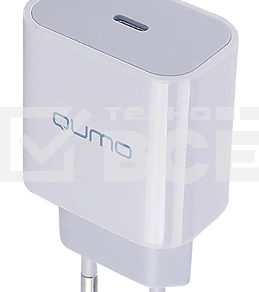 СЗУ Qumo Energy light PD 20Вт, (модель 0105), USB Type-C PD, + кабель 1м. Type-C на Type-C, белый