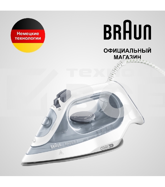 Утюг Braun SI 3054 GY серый/белый, 2400 Вт, 45 г/мин, 180 г/мин, 270 мл