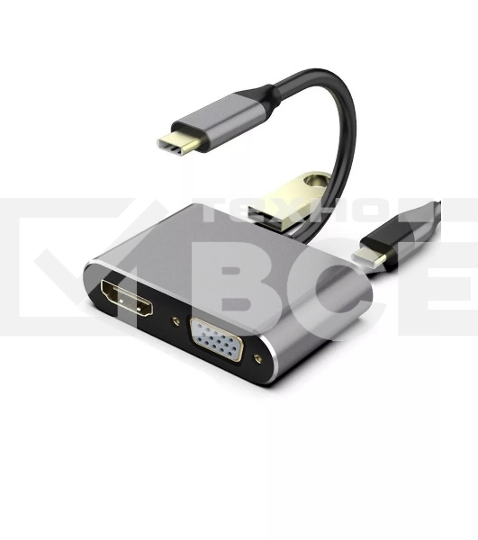 Кабель-концентратор USB3.1 TypeCm -->HDMI+USB3.0+PD+VGA Alum Grey 4K@30Hz, Telecom<TUC055>