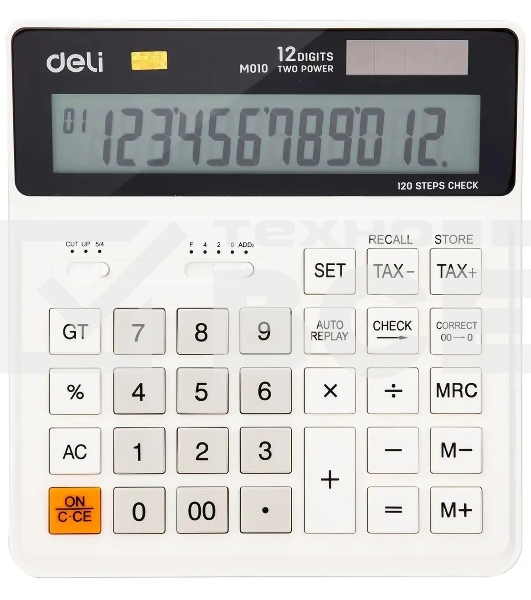 Калькулятор бухгалтерский Deli EM01010 белый 12-разр.