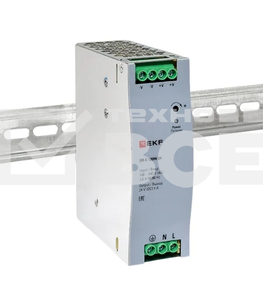 Блок питания на дин рейку EKF DR-E-120W-24 120 вт,Uвх ~ 220 В AC, Uвых - 24 В DC постоянного тока