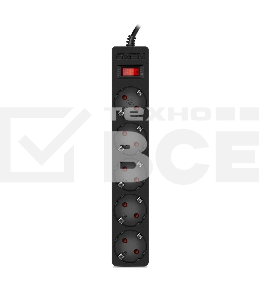 Фильтр SVEN SF-05E 5,0 м (5 розеток с защитными шторками) черный, цветная коробка