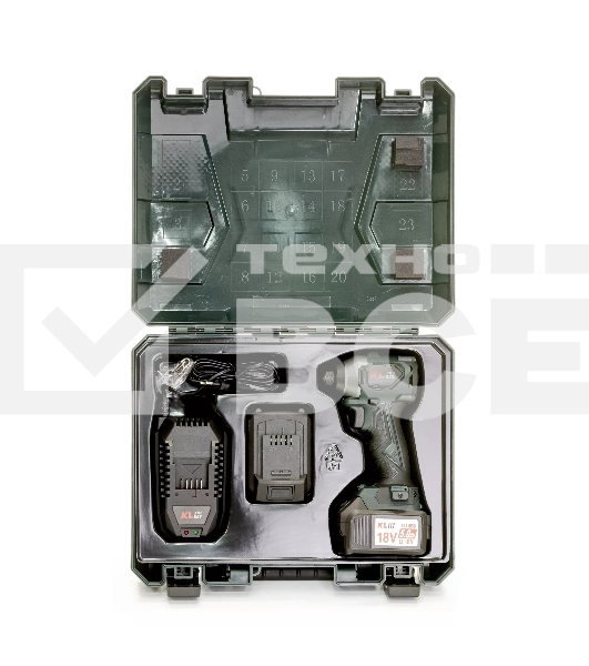 Профессиональный бесщеточный винтоверт аккумуляторный KLPRO KLDV18BH-50 (18В, Li-ion-2шт, 5.0А·ч, 220Нм, 2 скорости, подсветка,З/У,в кейсе)