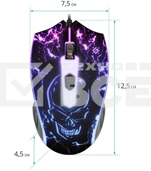 Мышь проводная Defender Overmatch GM-069 черный, 2400 dpi, USB, кнопки - 4