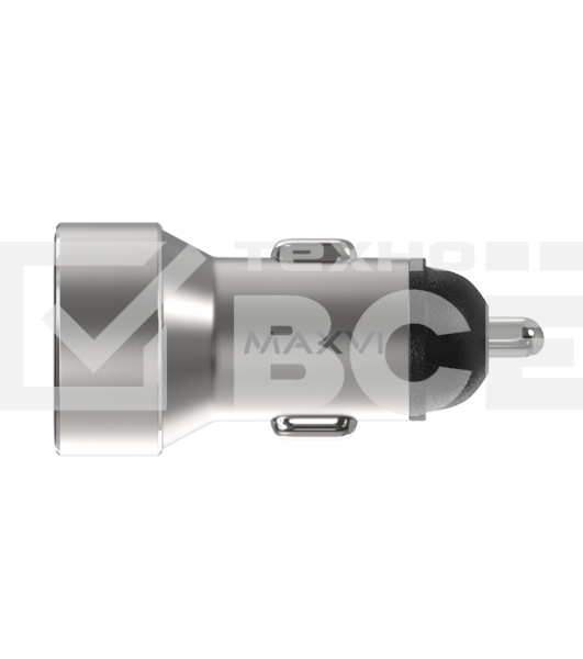 Автомобильное зарядное устройство Maxvi CCM-M602PD LED metallic silver 6A, 1xUSB, 1xType-C, QC3.0