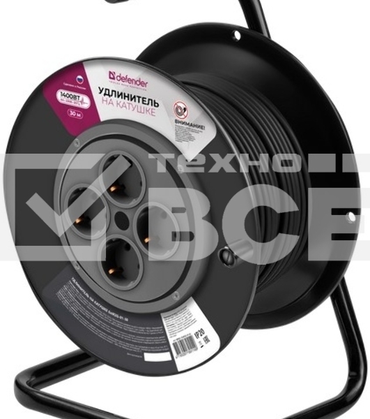 Удлинитель на катушке Defender ExtR2G-01-30 6А, 30 м, б/з - катушка