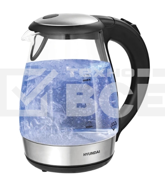 Чайник электрический Hyundai HYK-G2030 1.7 л, 2200 Вт, черный (корпус: стекло)