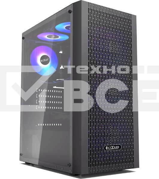 Корпус без блока питания PCCOOLER MA100 MESH BK, Mesh Mid Tower, черный, TG, 0.4 SPCC, 3x120мм ARGb ATX, mATX, mITX 160/310/180мм 2x2.5', 2x3.5', 7xPCI 1xUSB-A 3.0, 2xUSB-A 2.0 360x200x446mm