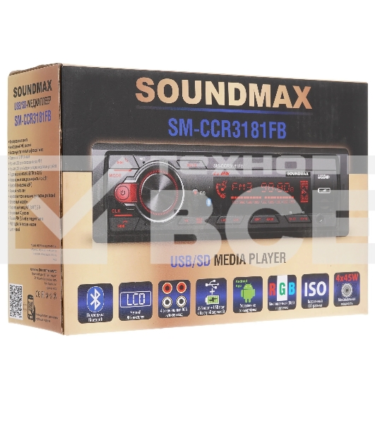 Автомагнитола Soundmax SM-CCR3181FB, 1 DIN, Bluetooth, USB Type-A, AUX