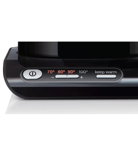 Электрочайник Bosch TWK8613P черный, 1.5 л, 2400 Вт, скрытый нагревательный элемент, поддержание температуры