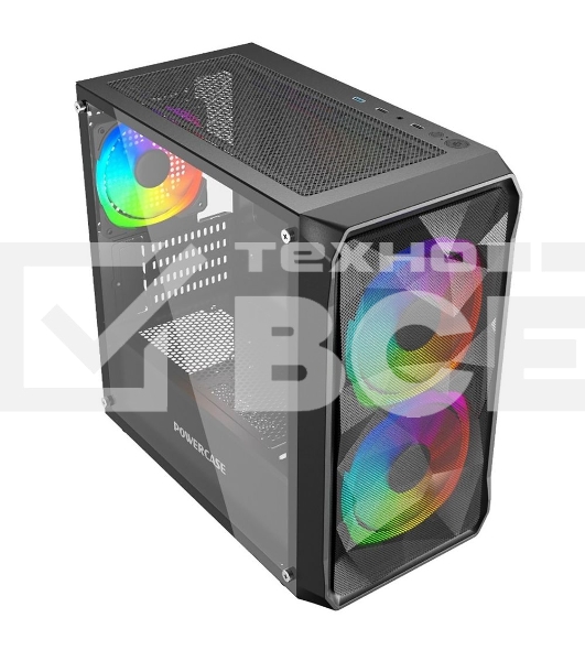 Компьютерный корпус Powercase Mistral Micro A3B ARGB, Tempered Glass, 2x 140mm ARGB PWM+1x 120mm ARGB PWM, чёрный, mATX  (CMMAB-A3)