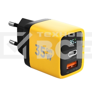 Зарядное устройство с дисплеем Cablexpert MP3A-PC-53, 35Вт GaN, QC3.0/PD3.0, 1хUSB, 1хType-C, желтый, коробка