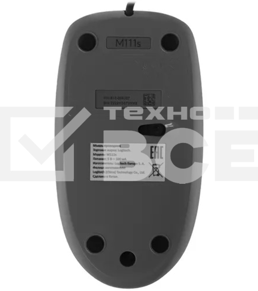 Мышь проводная Logitech M111 SILENT серый, 1000 dpi, USB, кнопки - 3