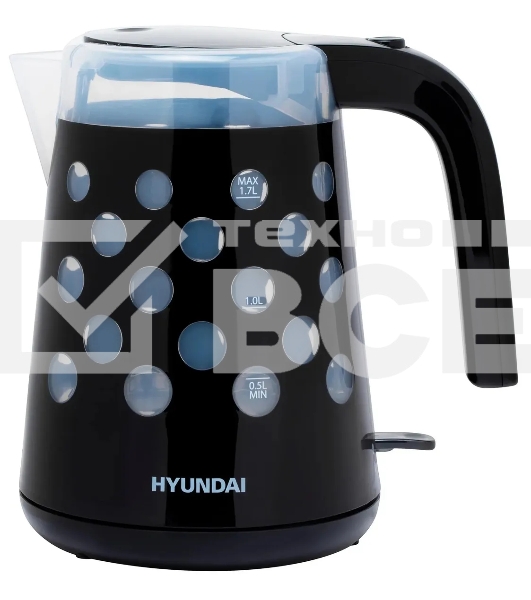 Чайник электрический Hyundai HYK-G2012 1.7л. 2200Вт черный/прозрачный (корпус: пластик)