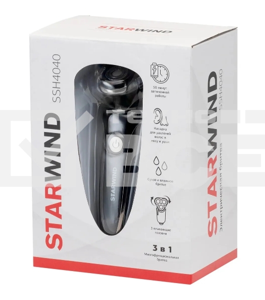 Бритва роторная Starwind SSH 4040 реж.эл.:3 питан.:аккум. черный